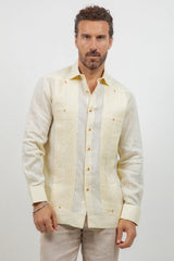Linen Beach Wedding Guayabera Two Pocket Shirt Long Sleeve
