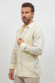 Linen Beach Wedding Guayabera Two Pocket Shirt Long Sleeve