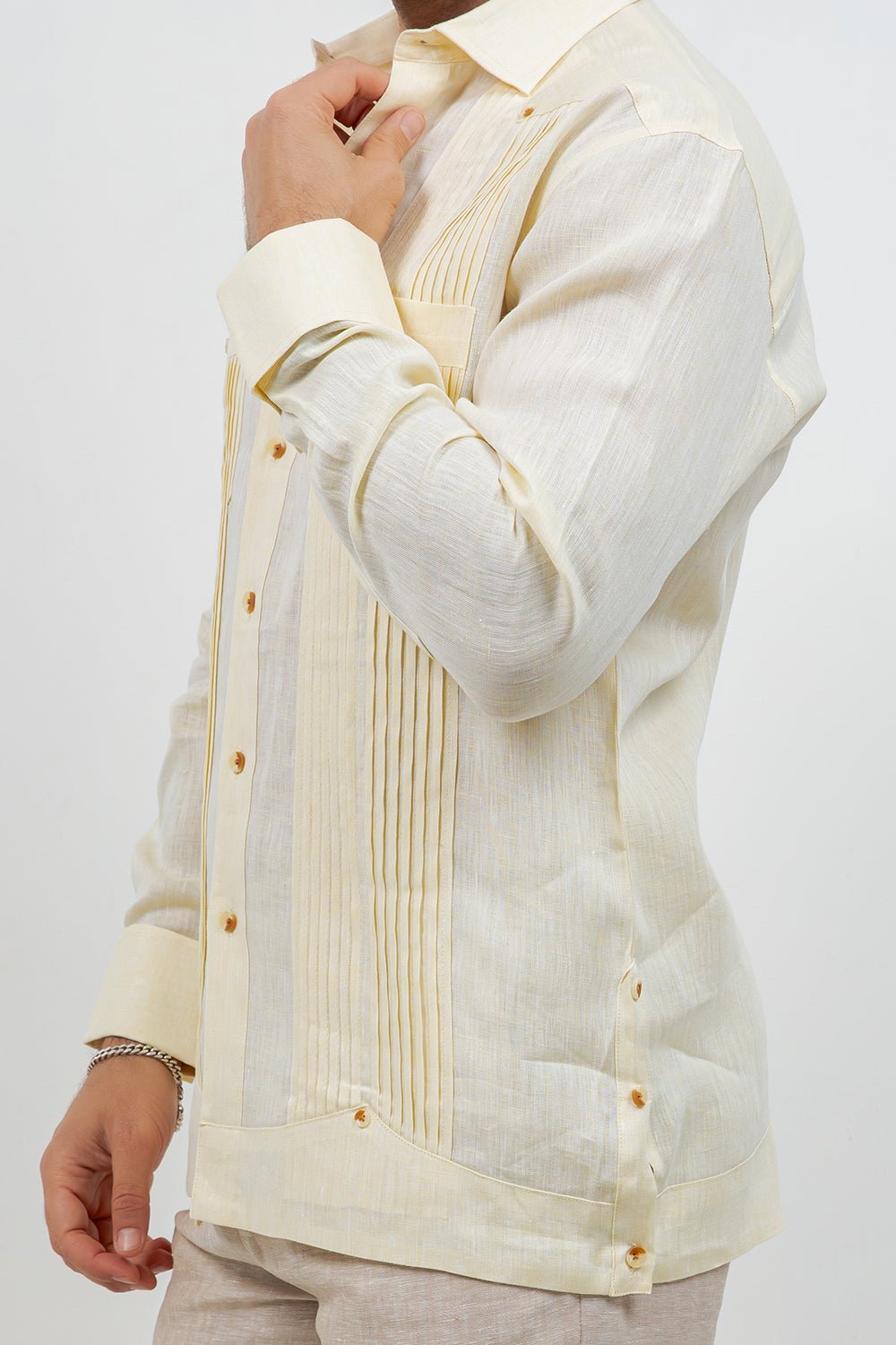 Linen Beach Wedding Guayabera Two Pocket Shirt Long Sleeve