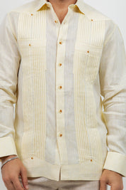 Linen Beach Wedding Guayabera Two Pocket Shirt Long Sleeve