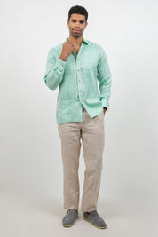 Linen Beach Wedding Guayabera Two Pocket Shirt Long Sleeve