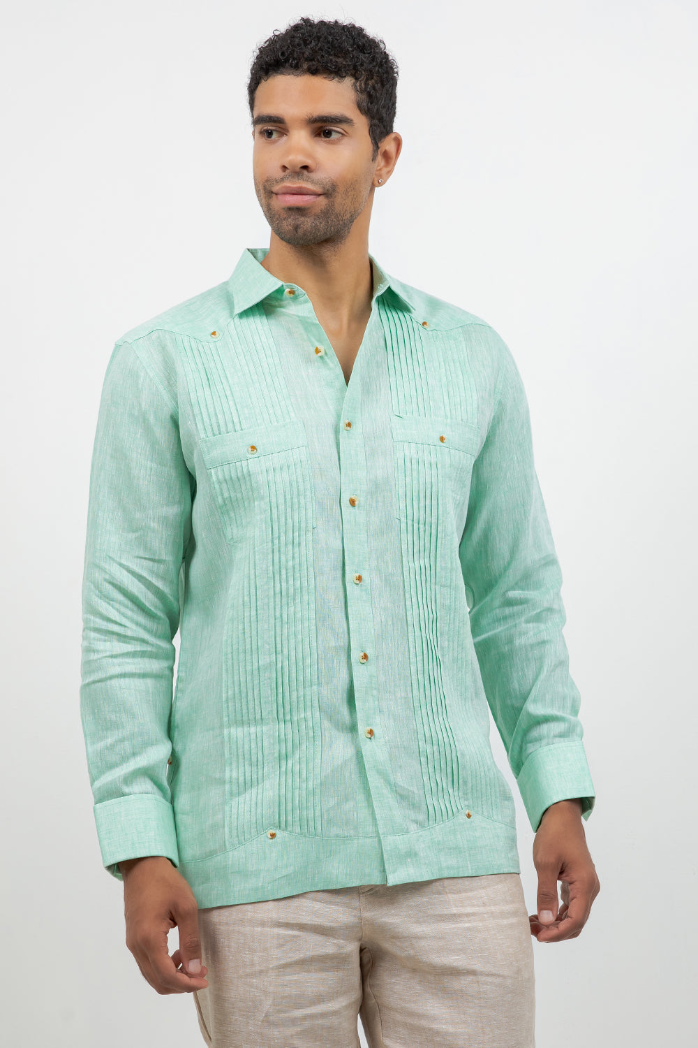 Linen Beach Wedding Guayabera Two Pocket Shirt Long Sleeve