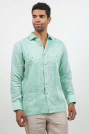 Linen Beach Wedding Guayabera Two Pocket Shirt Long Sleeve