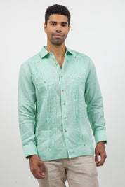 Linen Beach Wedding Guayabera Two Pocket Shirt Long Sleeve