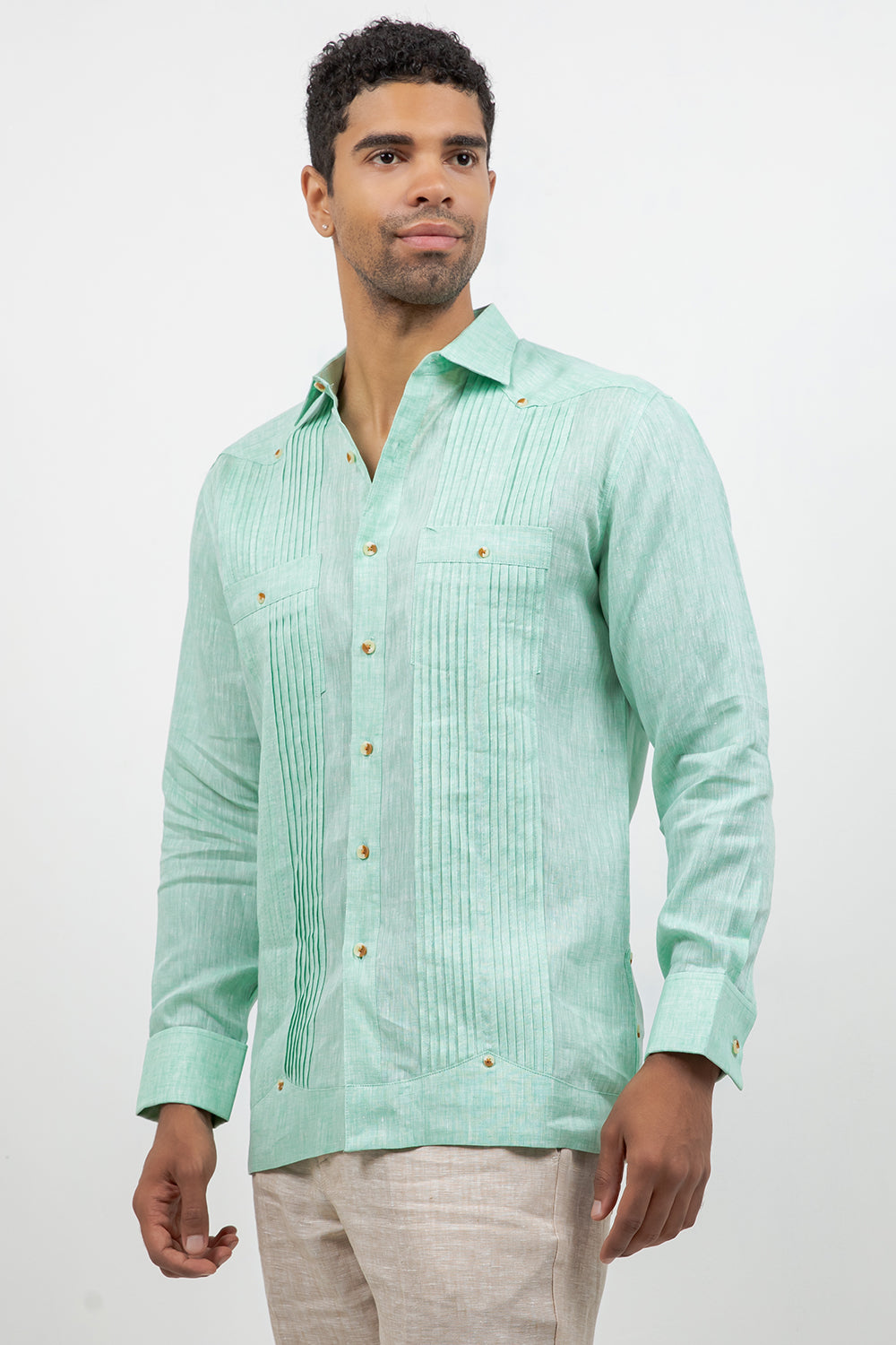 Linen Beach Wedding Guayabera Two Pocket Shirt Long Sleeve