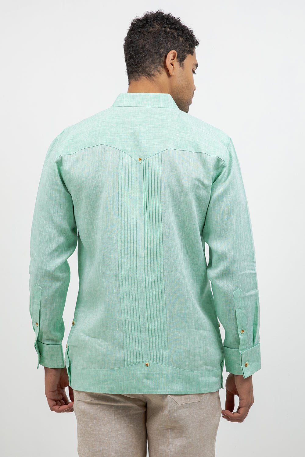 Linen Beach Wedding Guayabera Two Pocket Shirt Long Sleeve