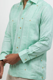 Linen Beach Wedding Guayabera Two Pocket Shirt Long Sleeve