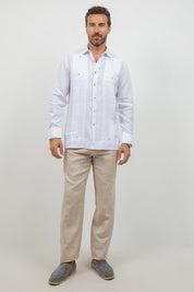 Linen Beach Wedding Guayabera Two Pocket Shirt Long Sleeve