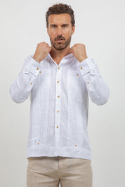 Linen Beach Wedding Guayabera Two Pocket Shirt Long Sleeve