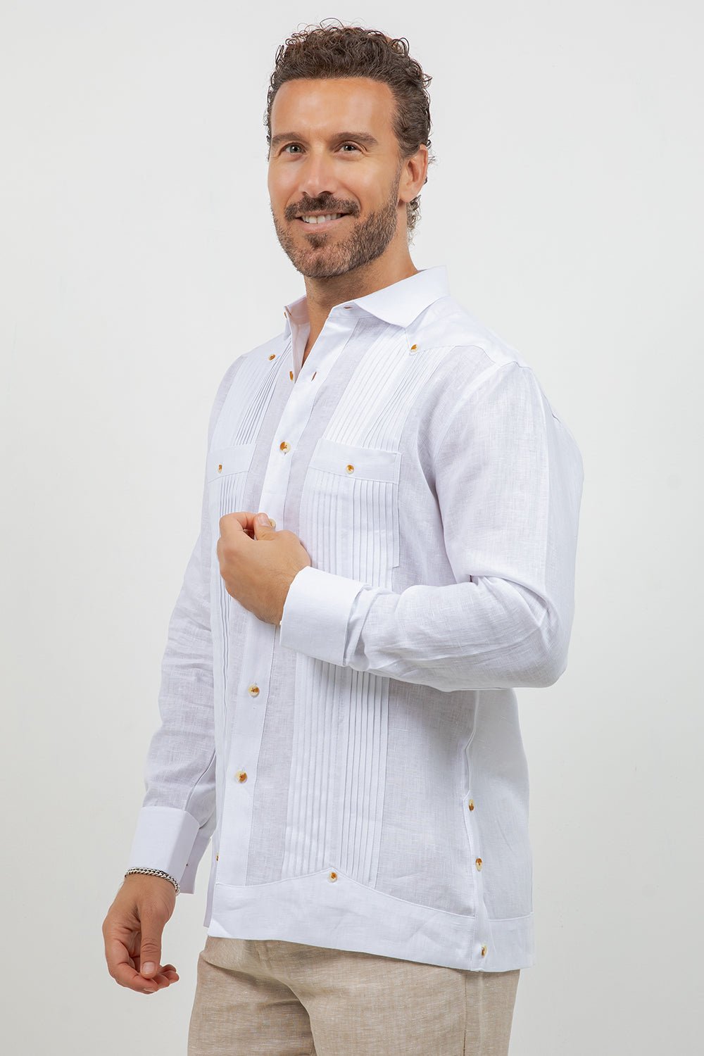 Linen Beach Wedding Guayabera Two Pocket Shirt Long Sleeve