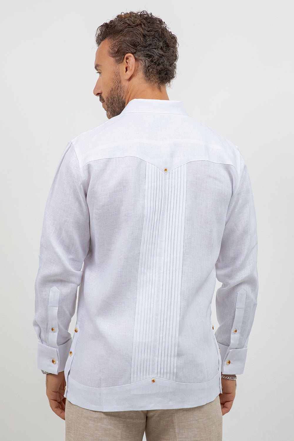 Linen Beach Wedding Guayabera Two Pocket Shirt Long Sleeve
