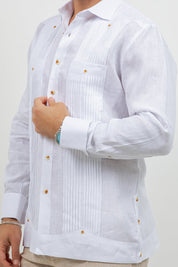 Linen Beach Wedding Guayabera Two Pocket Shirt Long Sleeve