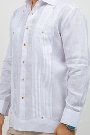 Linen Beach Wedding Guayabera Two Pocket Shirt Long Sleeve