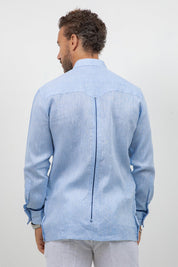 Fancy Linen Guayabera Long Sleeve Two Pocket Contrast Piping
