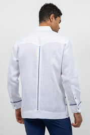 Fancy Linen Guayabera Long Sleeve Two Pocket Contrast Piping