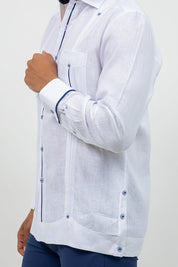 Fancy Linen Guayabera Long Sleeve Two Pocket Contrast Piping