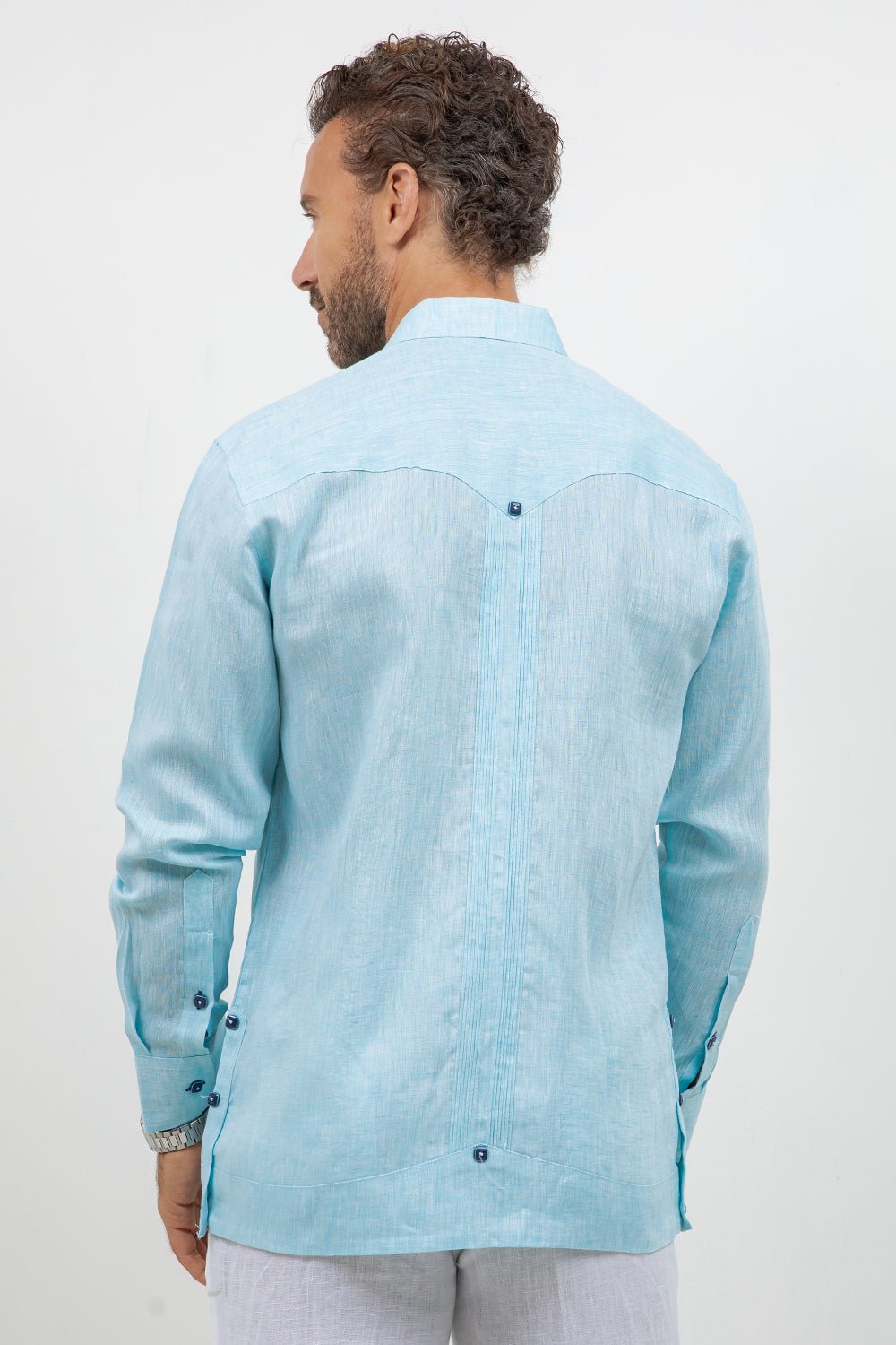 Fancy Linen Guayabera Long Sleeve Two Pocket Embroidered