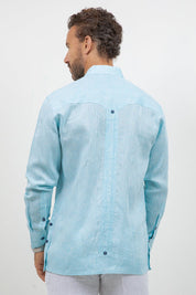 Fancy Linen Guayabera Long Sleeve Two Pocket Embroidered