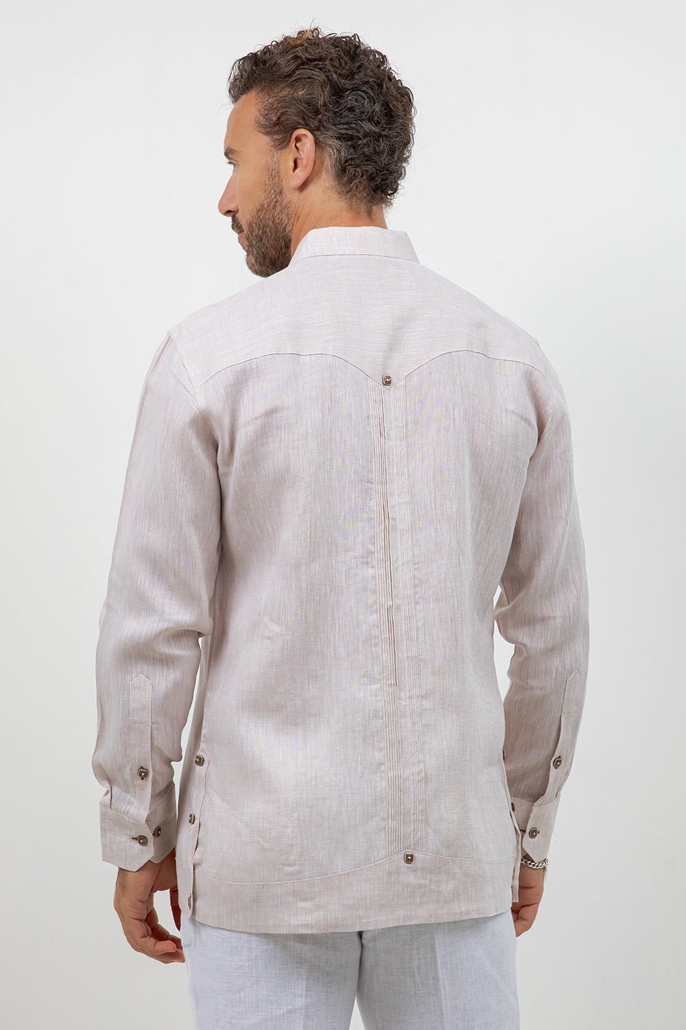 Fancy Linen Guayabera Long Sleeve Two Pocket Embroidered