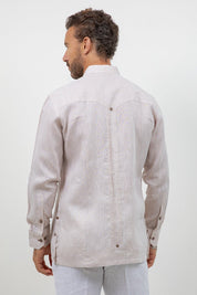 Fancy Linen Guayabera Long Sleeve Two Pocket Embroidered