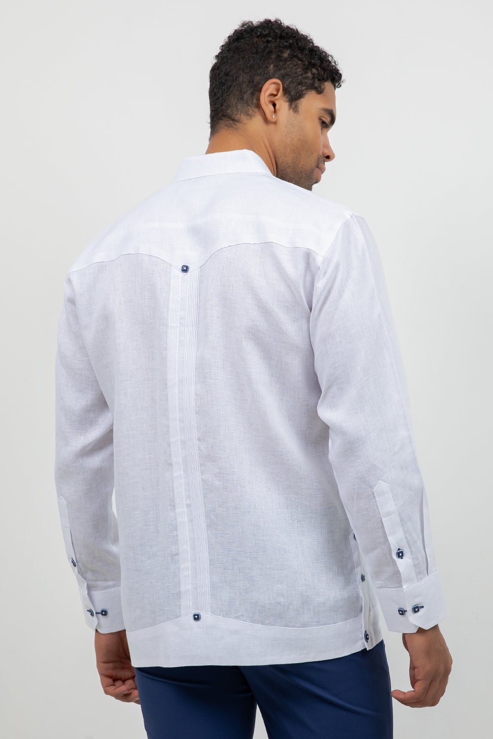 Fancy Linen Guayabera Long Sleeve Two Pocket Embroidered