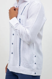 Fancy Linen Guayabera Long Sleeve Two Pocket Embroidered