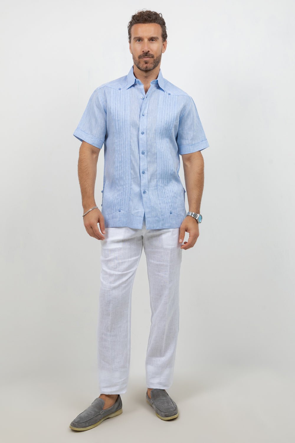 Linen Beach Wedding Guayabera Shirt Short Sleeve Hidden Button