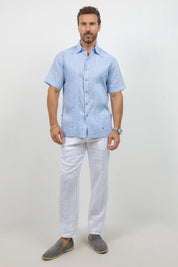 Linen Beach Wedding Guayabera Shirt Short Sleeve Hidden Button