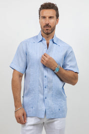 Linen Beach Wedding Guayabera Shirt Short Sleeve Hidden Button