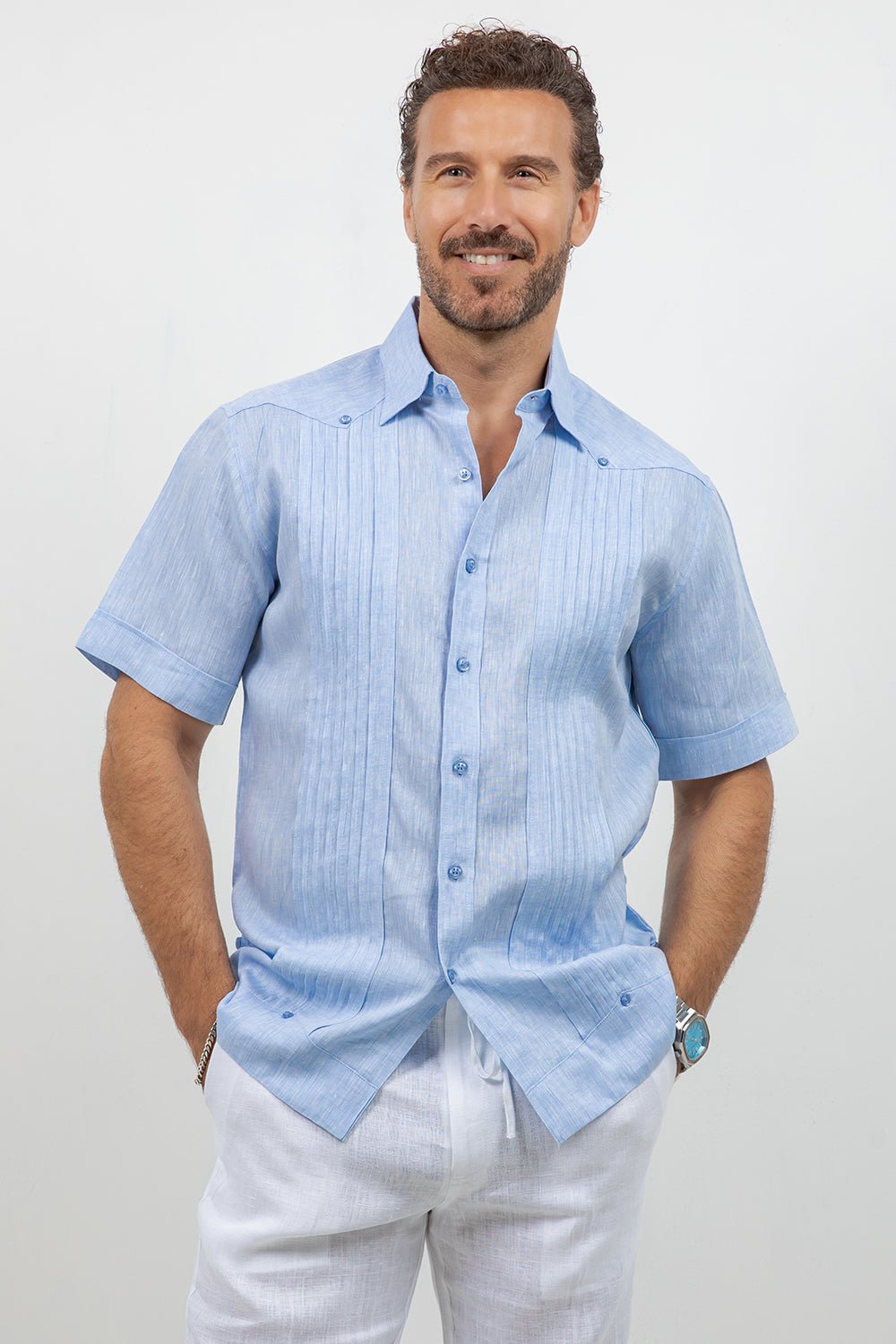 Linen Beach Wedding Guayabera Shirt Short Sleeve Hidden Button