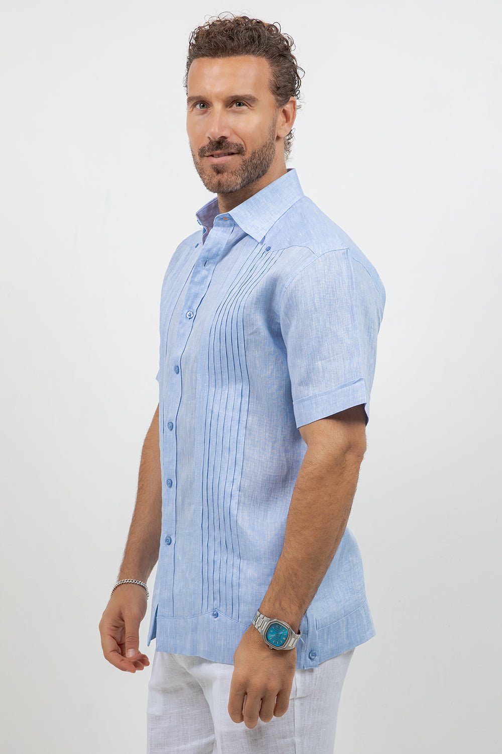 Linen Beach Wedding Guayabera Shirt Short Sleeve Hidden Button