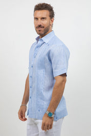 Linen Beach Wedding Guayabera Shirt Short Sleeve Hidden Button