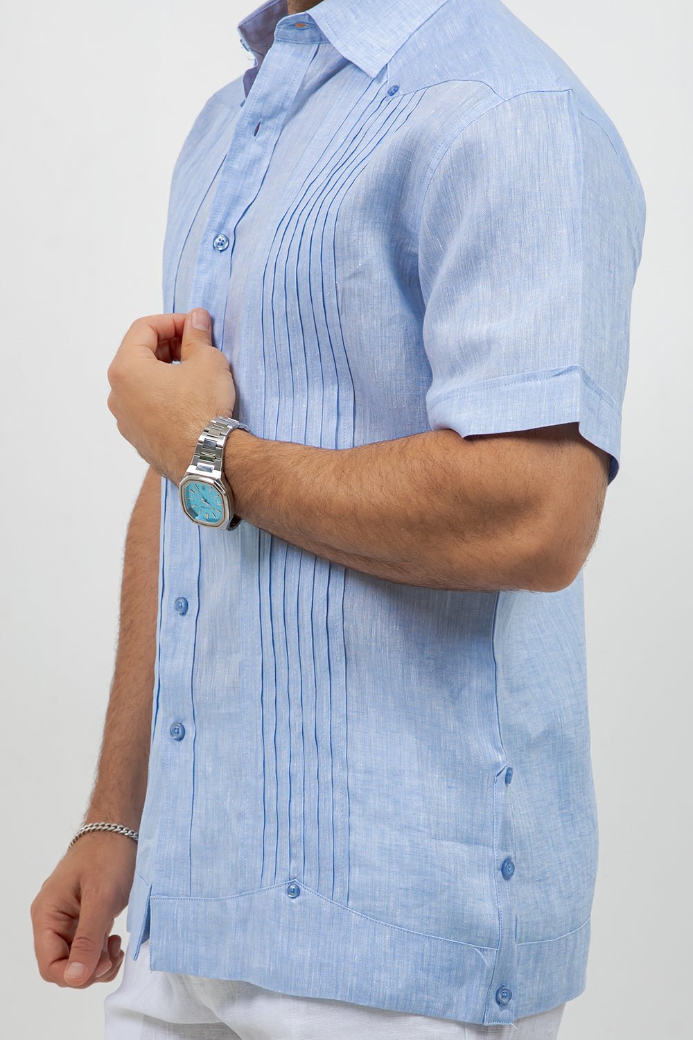 Linen Beach Wedding Guayabera Shirt Short Sleeve Hidden Button