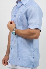 Linen Beach Wedding Guayabera Shirt Short Sleeve Hidden Button