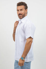 Linen Beach Wedding Guayabera Shirt Short Sleeve Hidden Button
