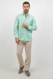 Multi-Pleat Linen Guayabera Long Sleeve Two Pocket