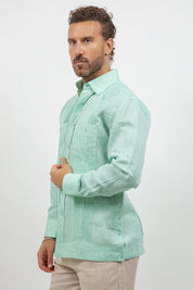 Multi-Pleat Linen Guayabera Long Sleeve Two Pocket