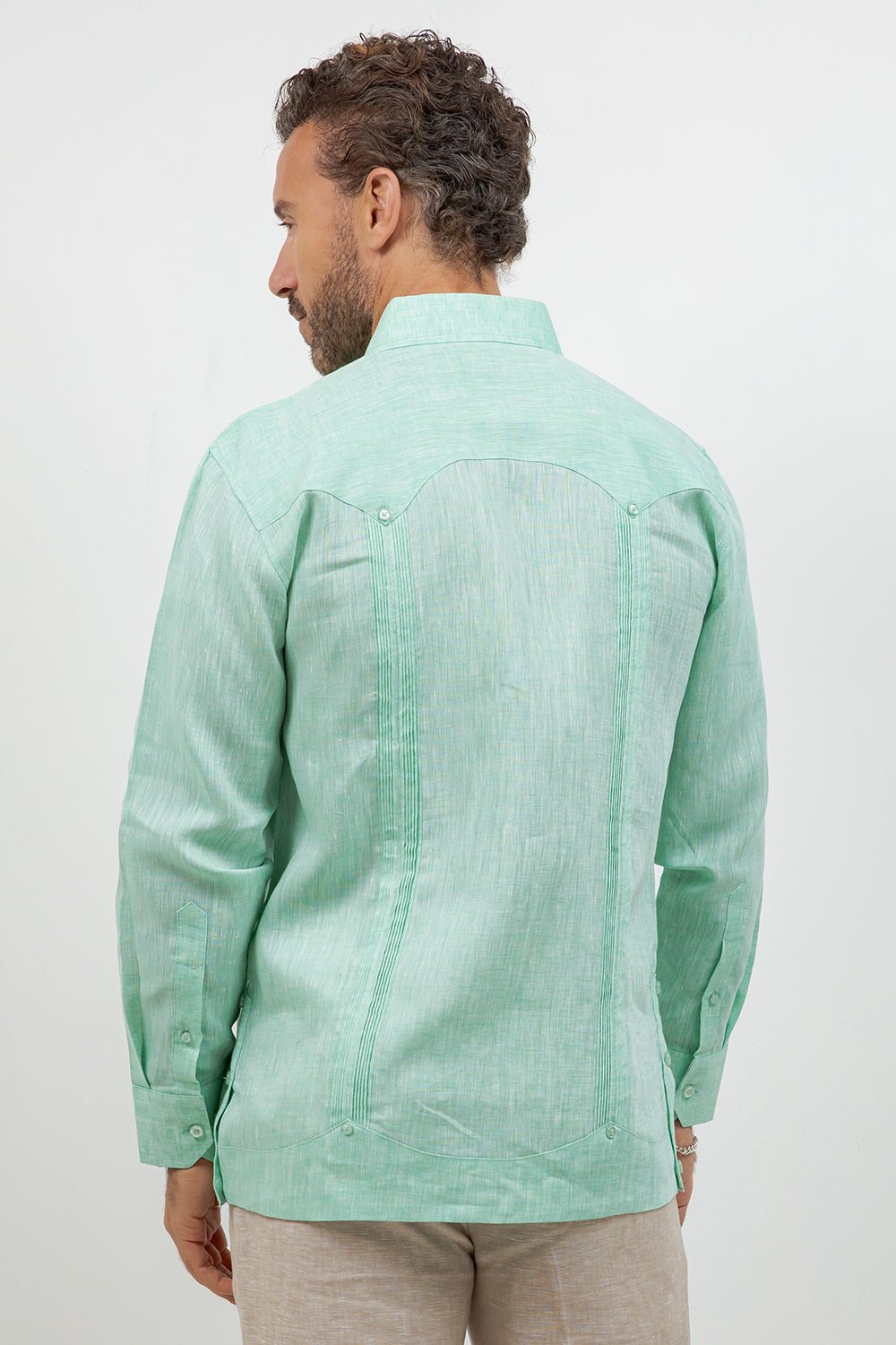 Multi-Pleat Linen Guayabera Long Sleeve Two Pocket
