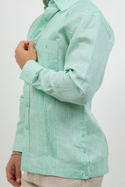 Multi-Pleat Linen Guayabera Long Sleeve Two Pocket