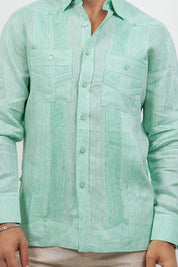 Multi-Pleat Linen Guayabera Long Sleeve Two Pocket