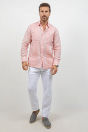 Multi-Pleat Linen Guayabera Long Sleeve Two Pocket