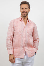 Multi-Pleat Linen Guayabera Long Sleeve Two Pocket