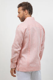 Multi-Pleat Linen Guayabera Long Sleeve Two Pocket