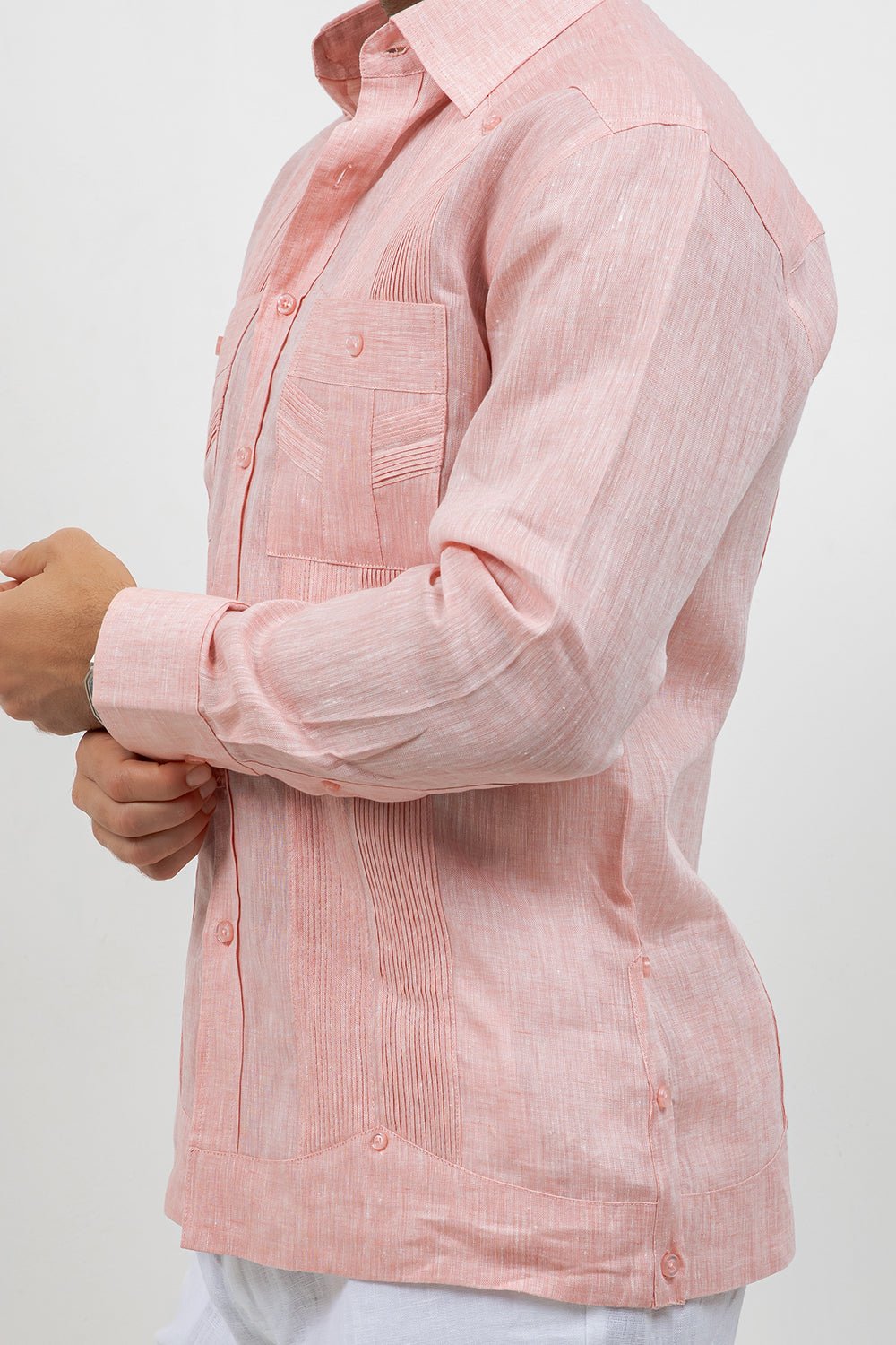 Multi-Pleat Linen Guayabera Long Sleeve Two Pocket