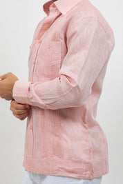 Multi-Pleat Linen Guayabera Long Sleeve Two Pocket