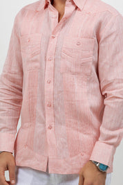 Multi-Pleat Linen Guayabera Long Sleeve Two Pocket