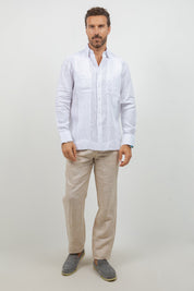 Multi-Pleat Linen Guayabera Long Sleeve Two Pocket