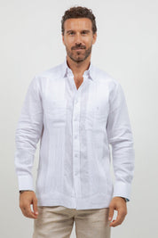 Multi-Pleat Linen Guayabera Long Sleeve Two Pocket