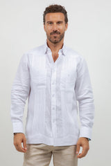 Multi-Pleat Linen Guayabera Long Sleeve Two Pocket