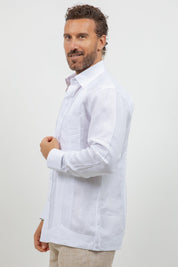 Multi-Pleat Linen Guayabera Long Sleeve Two Pocket
